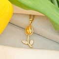 Gold tulip pendant necklace with cat eye stone in a gray jewelry gift box - Yellow Tulip / Gold