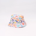 Pink floral print sun hat for children featuring colorful flowers and a wide brim style - One Size (48-53cm Circumference) / Pink