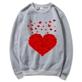 Gray crewneck sweatshirt with red heart print patterns, long sleeve casual lounge top - Light Grey Slogan
