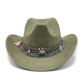 Chapeau de cowboy classique en daim vert olive avec bande tressée ethnique et turquoise - M (56-59cm) / Vert Armée Suède
