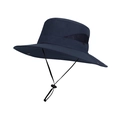 Navy blue wide-brim sun hat with mesh vents and adjustable chin strap for outdoors - Navy Blue