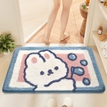 Tappeto da bagno rosa in peluche con coniglio bianco e bordo blu antiscivolo - 40*60cm / Coniglio del Cuore