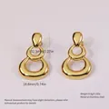 Three-tier layered golden stainless steel drop earrings with glossy polished finish - Triple Overlap Hoop (FYD6148)