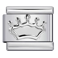 Italian charm bracelet module with silver crown relief made of premium titanium steel - Steel Crown-Y512