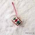 Christmas drum ornament with vintage red and green harlequin pattern for holiday decor - Christmas Drum / 20g