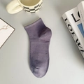 Purple breathable mesh cotton ankle socks for men with ribbed cuffs in a lifestyle flat lay - One Size / Purple Grey