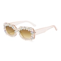 Fashionable pink square frame sunglasses with luxury pearl and rhinestone embellishments - Champagne Frame Gradient Tea