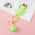 Fluorescent green tennis ball keychain with Good Luck strap and golden metal clasp - Gold Strap Style-Tennis