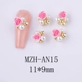 Macro detail of 3D pink resin rose nail art gems with white pearls on a soft background - Light Pink Rose Style (AN15)