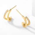 Elegant gold double C-shaped hoop earrings with micro-inlaid clear zircon stones - Double Layer C-Shape Zirconia Earrings - Gold (EP5609)