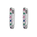 Fashionable silver hoops with multi-color zircon stones and a classic ear buckle - Silver - Rainbow Zircon