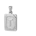 Pendentif carré en acier titane 18K argenté avec lettre T, textures mates et polies - Lettre T
