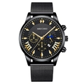 Orologio multifunzionale da uomo nero con cinturino in maglia milanese e cronografo - Quadrante Nero Lancette Oro Cinturino Nero