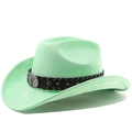 Detail of mint green western cowboy hat featuring a silver bull head buckle and studs - M (56-58cm) / Fruit Green