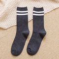 Dark gray mid-calf socks with white stripes in premium ribbed cotton knit fabric - One Size / Dark Gray