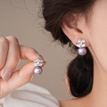 Boucles d'oreilles fleurs élégantes avec perles lavande et accents de zircone marquise - 925 Sterling Silver Tige de Boucle d'Oreille Pétale de Pierre Marquise Perle Artificielle Lavande (117#) / Argent-Violet