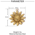 Technical view of gold sunflower pendant with 18mm by 21mm size and 2.7g weight - Sunflower / Gold
