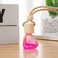 Pink heart-shaped glass car perfume bottle with wooden cap and hanging rope - Gold Wire Five-Line Cap / Rose Red