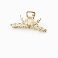 Pince à cheveux en métal doré avec perles blanches et strass au design élégant de bois - 65# Bois de Cerf Perle Strass