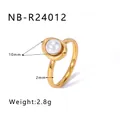 Minimalist gold-plated pearl ring featuring a 10mm white pearl on a textured band - US 6 / Simple Pearl Design (NB-R24012)