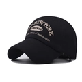 Vintage black cotton baseball cap with New York embroidery in a 45-degree angle view - Adjustable / Black