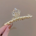 Elegant gold crown bamboo hair claw clip with rhinestones for sophisticated hairstyles - Bamboo Crown Beige