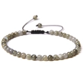 Minimalist 4mm natural labradorite beaded bracelet with adjustable black braided cord - Flash Stone (Labradorite)