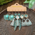 3-piece vintage bohemian earrings set with turquoise, tassels and feather charms - Shell Feather Tassel Style (HQEF-0939)