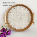 Handmade rattan tray with white shell inlay and wooden handles, 22cm round storage basket - White Shell / Small 22x3cm