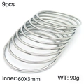 9-piece set of silver 3mm stainless steel stackable bangles with a polished finish - 9Pcs Set-Silver (KB184076-LO)