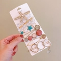 Colorful candy-style hair clip set with starfish, pearls, and resin butterfly designs - Faint Star (7 Piece Set)