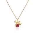Dettaglio macro della collana a fiocco dorato con gemma rossa e catena lucida - Collana / Oro Zirconia Rosso Rosa