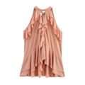 Elegantes ärmelloses Neckholder-Top in Apricot mit Lagen-Rüschendetails für Damen - S / Koralle