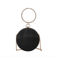 Elegante borsa da sera sferica nera glitterata con manico dorato e micro cristalli - Nero