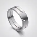 Polished silver stainless steel ring featuring a unique geometric trapezoid notch design - US 7 / Steel