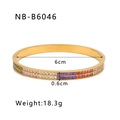 Close-up of gold stainless steel bangle with double-row rainbow cubic zirconia stones - Golden Double Row Rainbow Zirconia Style (NB-B6046) / 18K Gold