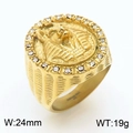 Anillo de faraón para hombre en acero inoxidable dorado con piedras de circón - US 9 / Color Dorado (Estilo Faraón)