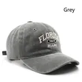 Vintage washed grey baseball cap with Florida Miami 1822 embroidery and cotton texture - Gray