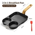 Maifan stone 3-in-1 breakfast pan with wood texture handle and red silicone spatula - Gas Version + Spatula / Black