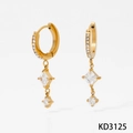 Golden stainless steel hoop earrings with cubic zirconia drop pendants in KD3125 style - Double Zircon Rhombus Style (KD3125)