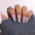 Long almond French press-on nails in matte nude pink with blue and pink tips - French Blue Pink Color Block Style-Glue Type(Y-72)