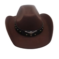 Deep brown wool felt western cowboy hat with silver bull head emblem and studded leather band - One Size (57cm) / Coffee