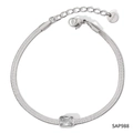 Silver stainless steel snake chain bracelet with rectangular clear zircon stone - Silver White Zirconia (SAP988)
