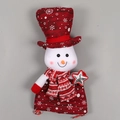 Sac cadeau de Noël bonhomme de neige en tissu rouge avec écharpe rayée et étoile argentée - Bonhomme de Neige à Haut-de-forme / Rouge