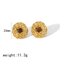 Boucles d'oreilles œil de tigre plaquées or 18K avec design torsadé de 24mm - Style Oeil de Tigre à Texture Torsadée (TE6718-TG-G)