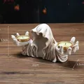 Wizard theme double skull candle holder with rustic white finish for Halloween decor - White Wizard Double Head Candle Holder