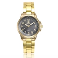 Women's quartz watch with gold alloy band and dark grey dial with numeric markers - Gold Case Black Dial