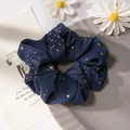 Dark blue scrunchie with golden star patterns on organza fabric hair accessory - Navy Gold Bronzing Star