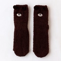 Chaussettes en polaire corail marron avec oreilles d'ours mignonnes pour la maison - Taille unique / Café