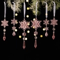 Set de 6 adornos de copos de nieve en acrílico rosa con cuentas de cristal para navidad - Colgante De Cono De Hielo Con Copo De Nieve De Acrílico 6 Unidades Color Rosa
